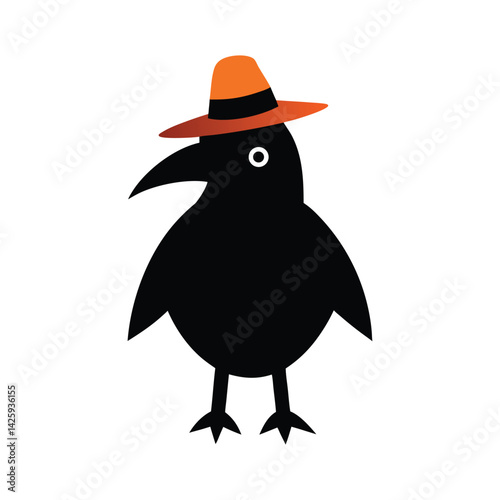 Black Crow with Hat Halloween Vector Illustration