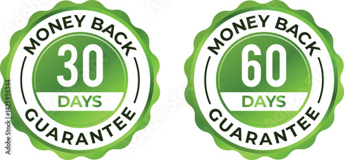 30 60 Day Money Back Guarantee Label Refund Assurance Badge Design