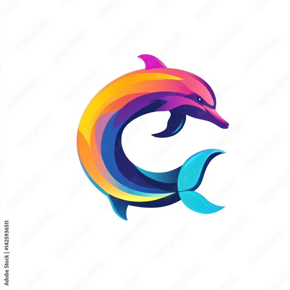 Obraz premium Colorful dolphin logo design, ocean background, illustration, website icon