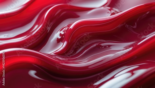 Red gel texture for skin care products with clear liquid cream smudge