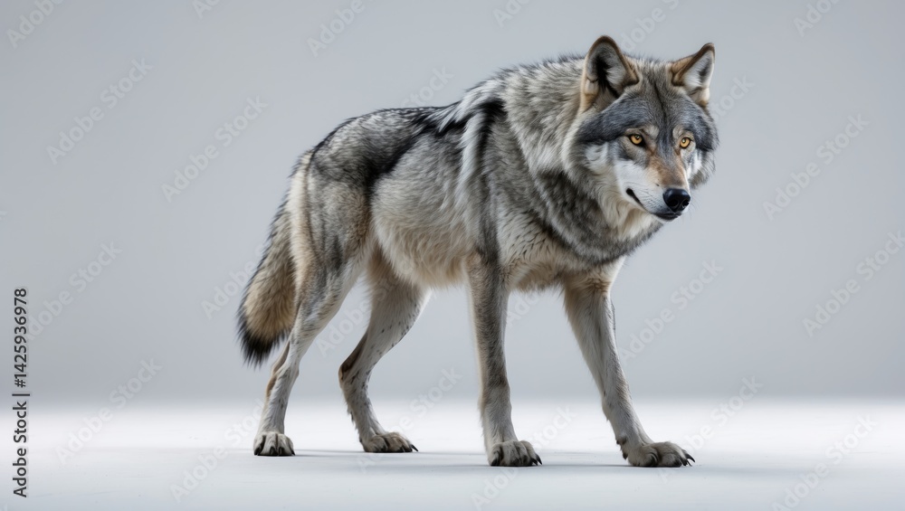 Fototapeta premium She-wolf isolated against white background with beautiful eyes and fur