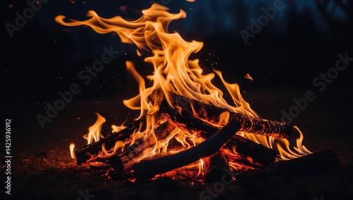 Illuminate the night with the glow of a bonfire photo
