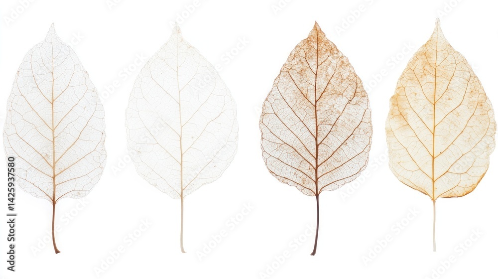 Fototapeta premium Delicate, translucent leaves showcasing various stages of decay