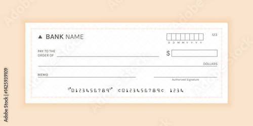 Modern Blank Bank Cheque Paper Mockup, American Blank Cheque Design Stock Illustration Template