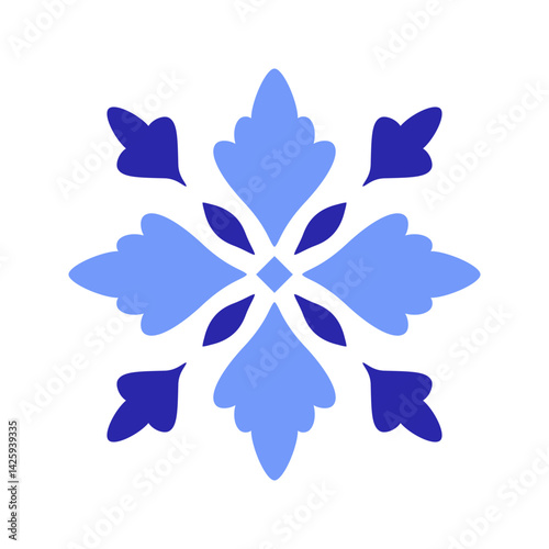 Mediterranean blue motif on white background. Traditional ethnic Portuguese, Moroccan, Spanish ornament, mosaic design. Vector illustration