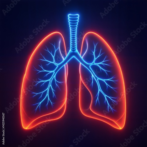 Neon Anatomical Lungs – Symbol of Breathing and Health