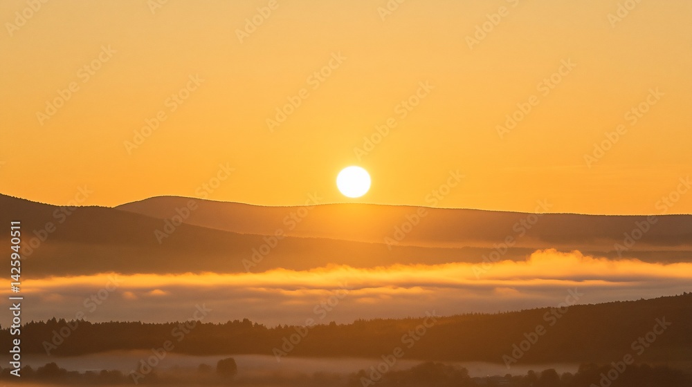 Fototapeta premium Sunrise over misty mountains