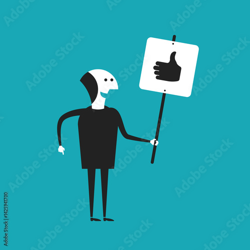 Businessman showing thumbs up poster vector concept in flat cartoon style