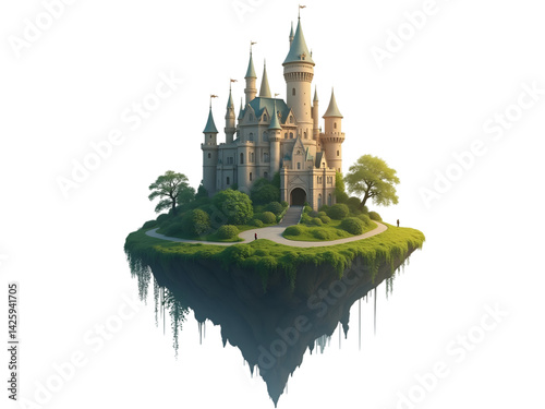 Floating Castle Illustration: Fantasy Island Castle Stock Image transparent background