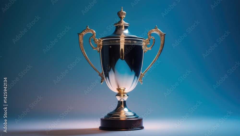 Fototapeta premium Low angle shot of a shiny trophy symbolizing victory against a backdrop