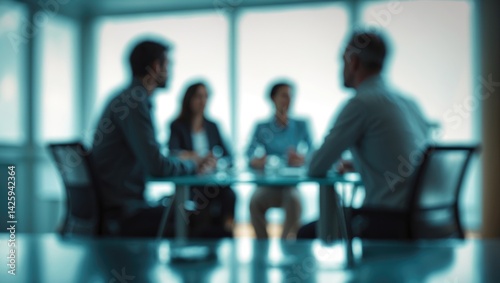 Blurred Boardroom Strategy Session with Business Team