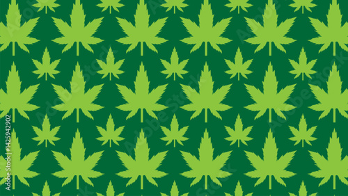 Cannabis leaf seamless pattern on green background