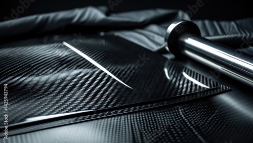 Lightweight tuning components and sheets on composite raw material fabric with a modern industry and high-tech background