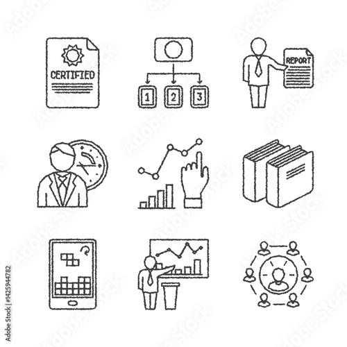 Set of vector business or finance icons in sketch style