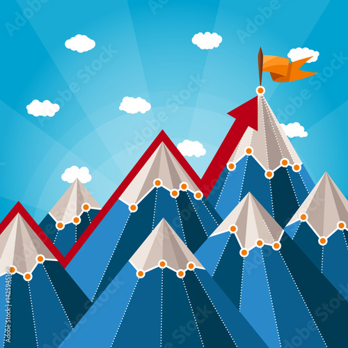 Vector success and leadership concept with mountain landscape