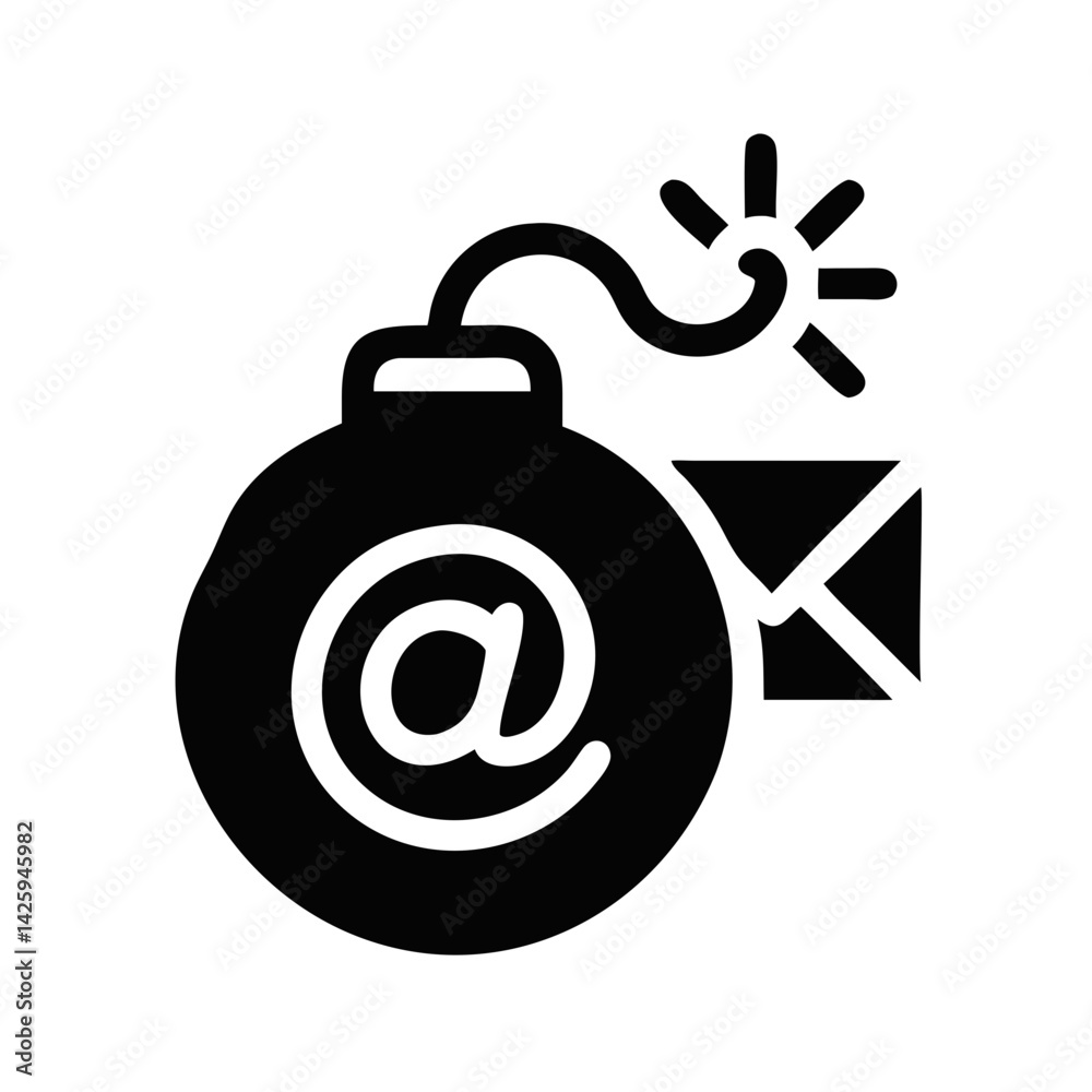 Bomb with Email Symbol Representing Email Threat and Cybersecurity Risk Bomb with Email Symbol Representing Email Threat and Cybersecurity Risk