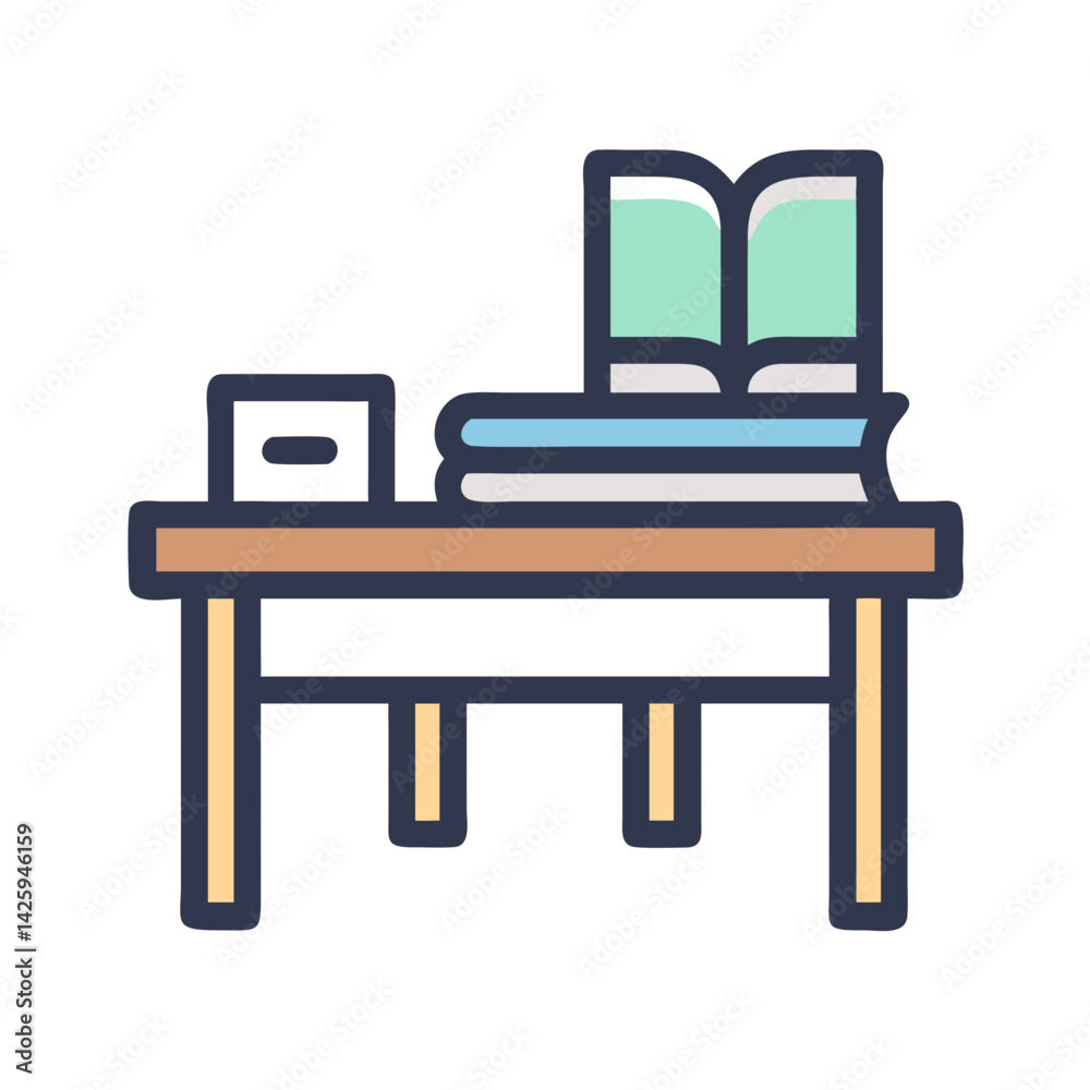 Book on Desk Icon Representing Classroom Learning and Educational Environment Book on Desk Icon Representing Classroom Learning and Educational Environment