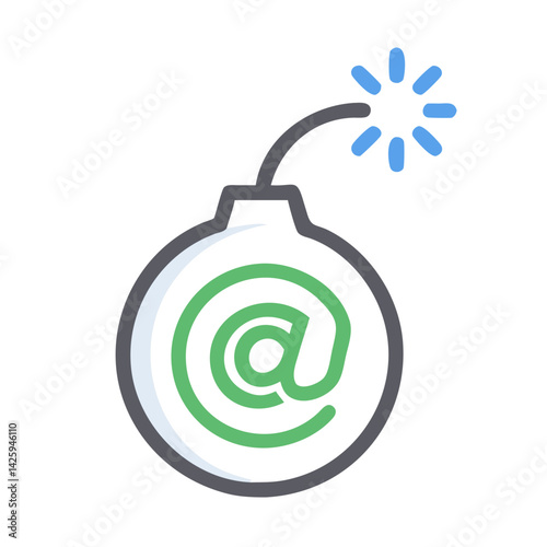 Bomb with Email Symbol Representing Email Threat and Cybersecurity Risk