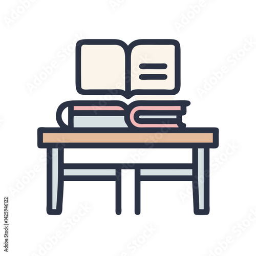 Book on Desk Icon Representing Classroom Learning and Educational Environment