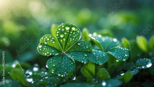 Clover with Water Droplets on Its Leaves in a Natural Setting