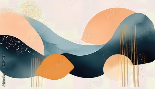 Wallpaper Mural Minimalist Watercolor Abstract Art Geometric Shapes and Vibrant Watercolor Stains Embrace a Soothing, Meditative Mood Torontodigital.ca