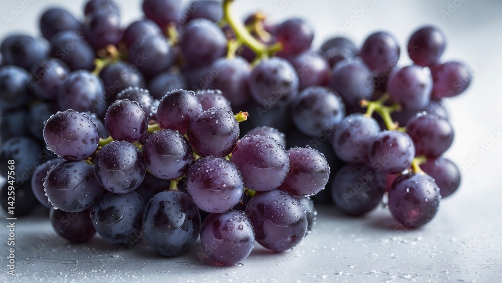 Fototapeta premium Juicy black grapes on a white background, perfect for snacking or cheese pairing.