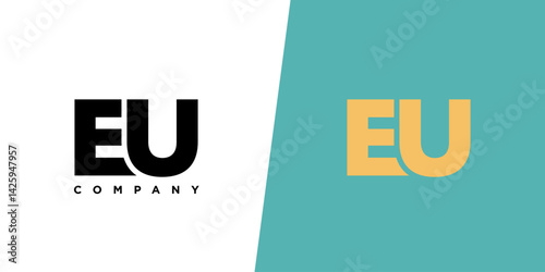 Letter E and U, EU logo design template. Minimal monogram initial based logotype.