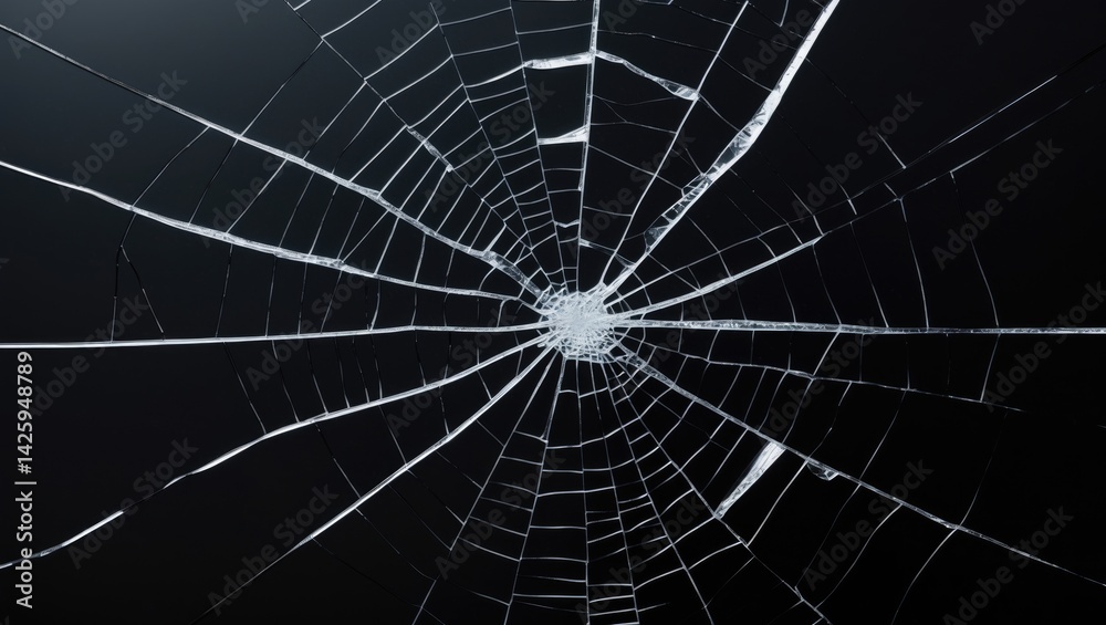 Fototapeta premium Broken glass screen overlay with crack effect on black background