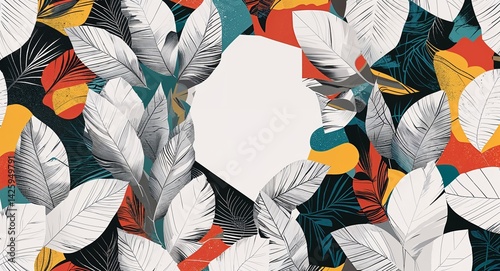 Wallpaper Mural white leaves retro magazine collage abstract pattern art design on plain white background illustration Torontodigital.ca