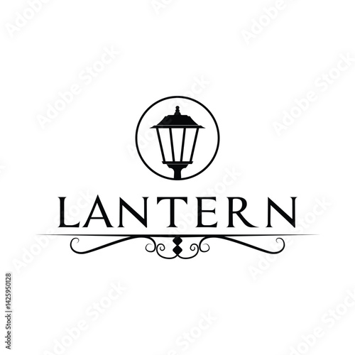 lantern post logo design concept vintage style with label circle