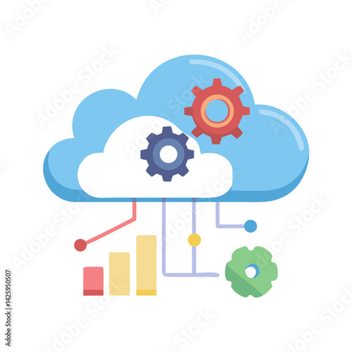 Cloud with Gear and Chart Icon Representing Cloud Analytics and System Optimization