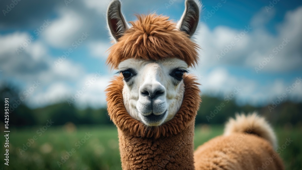 Obraz premium Adorable alpaca with funny face at the farm