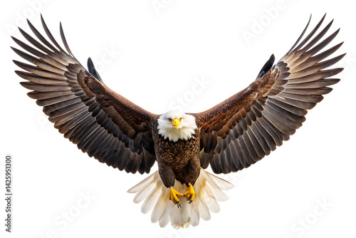 a spread wing bald eagle soars in the sky isolated on white background PNG , AI GENERATED