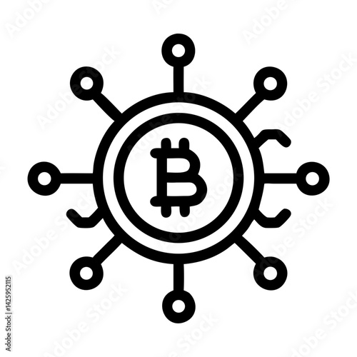 Cryptocurrency Symbol with Connections Representing Blockchain Network and Decentralized Finance