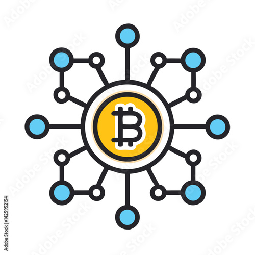 Cryptocurrency Symbol with Connections Representing Blockchain Network and Decentralized Finance