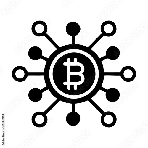 Cryptocurrency Symbol with Connections Representing Blockchain Network and Decentralized Finance