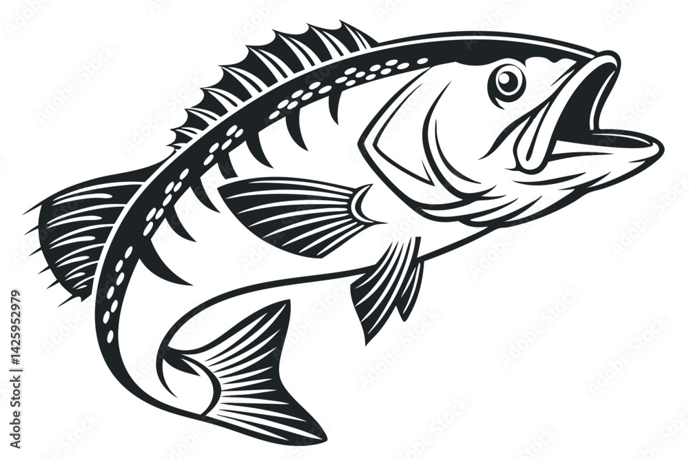 Fototapeta premium monochrome illustration of cod fish