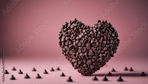 Pink background featuring a heart-shaped chocolate chip for Valentineâ€™s Day