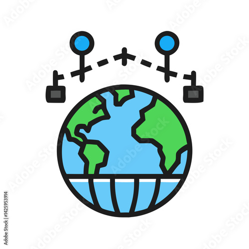 Earth with Bridge Icon Representing Global Connectivity and International Link