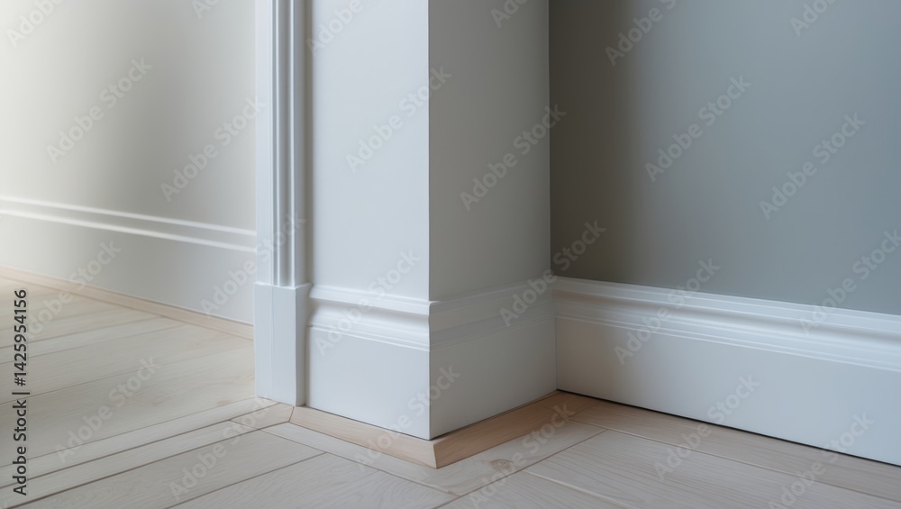 Fototapeta premium Intricate molding and plinth on corner flooring close-up