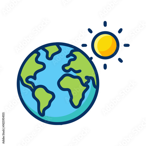 Earth with Sun Icon Representing Global Climate and Environmental Impact