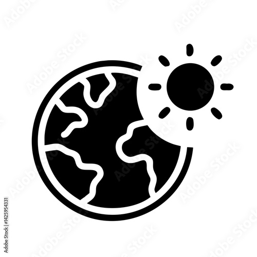 Earth with Sun Icon Representing Global Climate and Environmental Impact