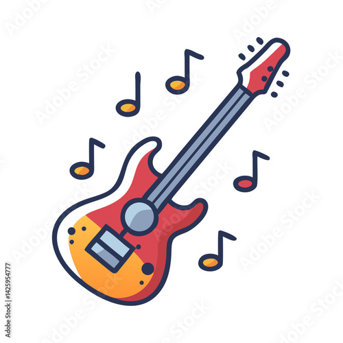 Electric Guitar with Notes Icon Representing Live Music Performance
