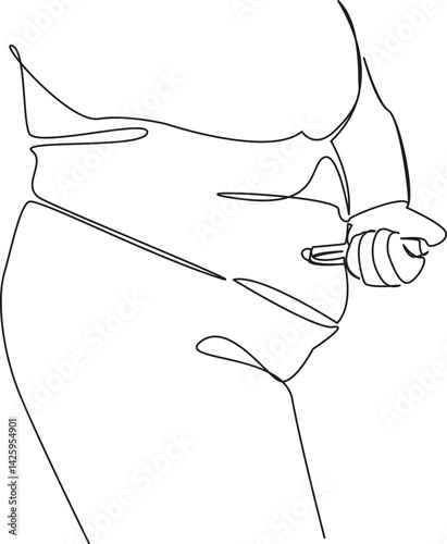 One continuous single drawing line art flat doodle woman, medicine, abdomen, syringe, overweight, diabetes. Isolated image hand draw contour on a white background, hand drawn, not AI