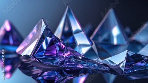 Close-up of cut crystal glass showcasing abstract decorative background and fragment of glass in ultra macro photography