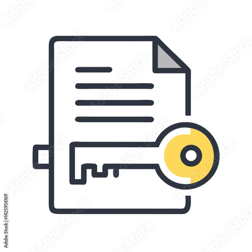 File with Key Icon Representing Data Encryption and Secure Access