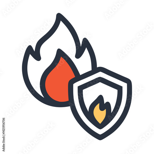 Flame with Shield Representing Fire Protection and Safety