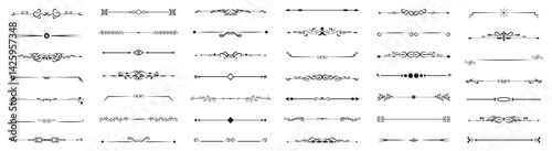 Floral divider collection. Set of black floral divider design elements