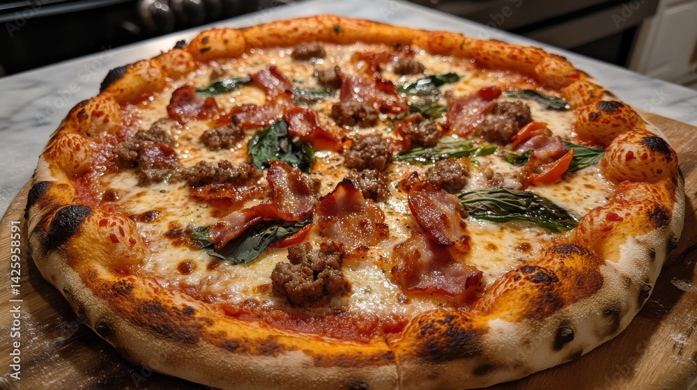 Supreme Pizza with Sausage, Bacon, and Roasted Pepper Supreme Pizza with Sausage, Bacon, and Roasted Pepper