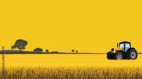 Vector-style yellow tractor in vivid yellow field with clear minimalist layout